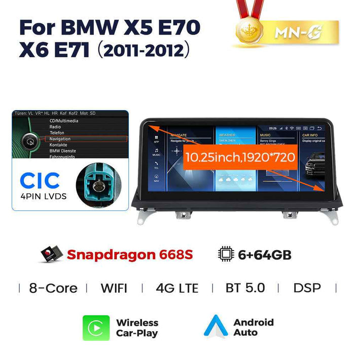 10.25 inch Suitable for BMW X5/X6 E70/E71 Android large screen central control Car navigation Bluetooth Carplay
