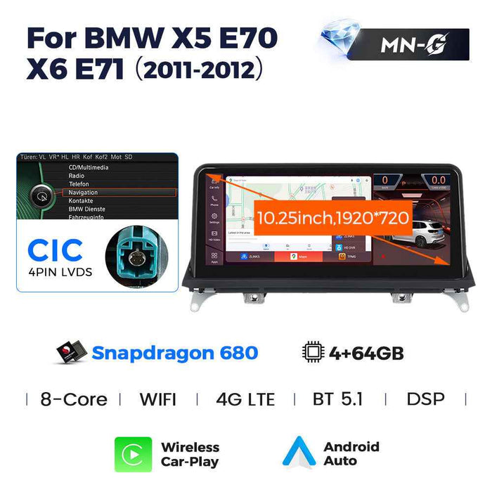 10.25 inch Suitable for BMW X5/X6 E70/E71 Android large screen central control Car navigation Bluetooth Carplay