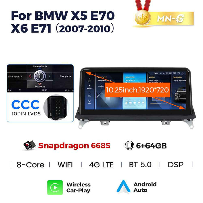 10.25 inch Suitable for BMW X5/X6 E70/E71 Android large screen central control Car navigation Bluetooth Carplay