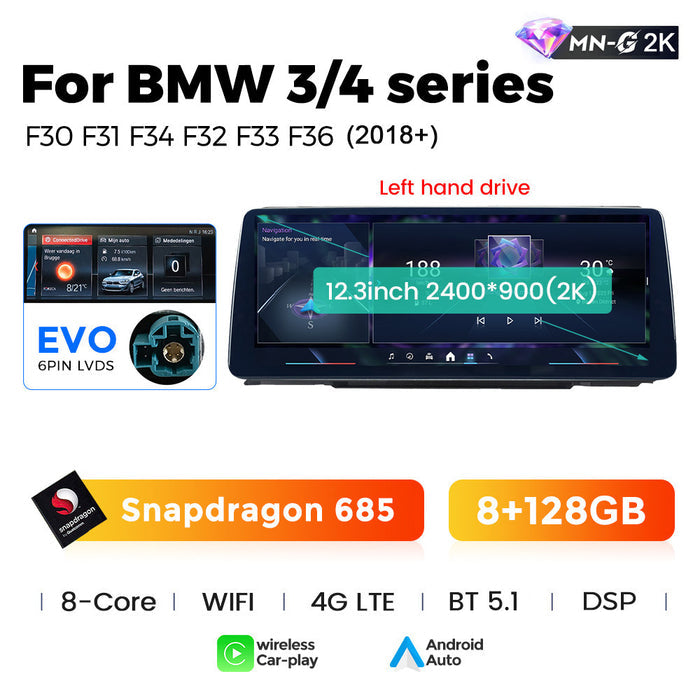 12.3 Applicable to BMW 3 Series 4 Series F30 F32 F36 Android Large Screen Central Control Car Navigation Bluetooth Carplay