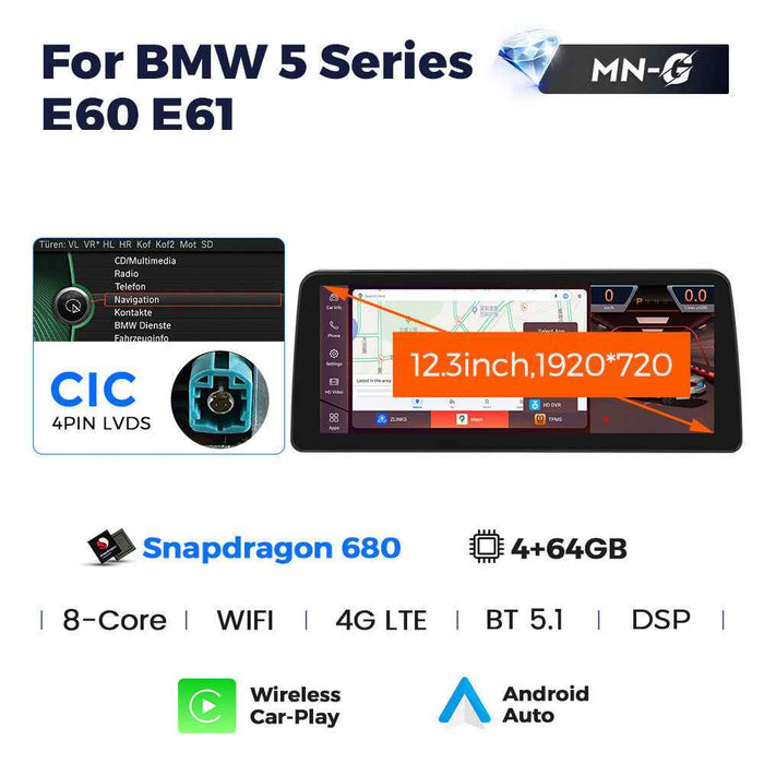 12.3 inch for BMW 5 Series E60 04-10 Android large screen central control car navigation Bluetooth Carplay