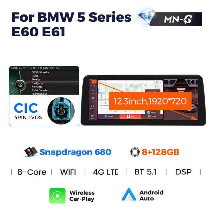 12.3 inch for BMW 5 Series E60 04-10 Android large screen central control car navigation Bluetooth Carplay