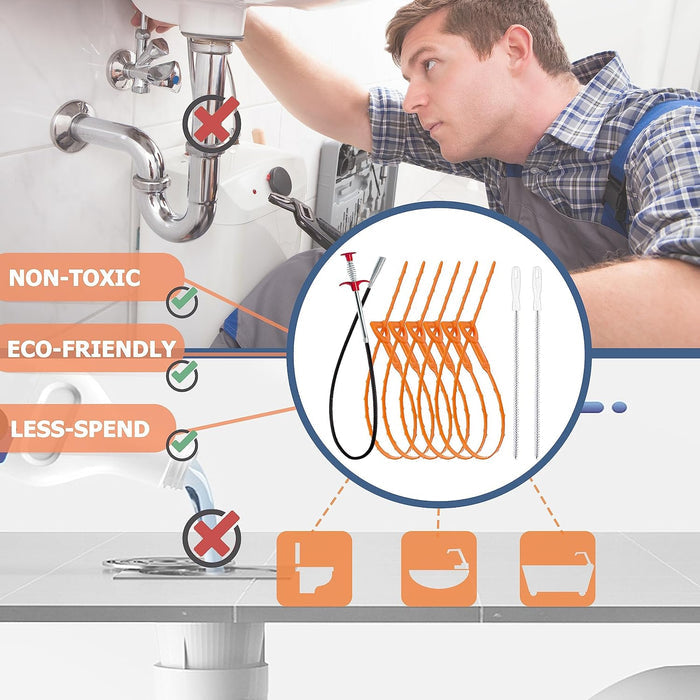 35.5-Inch Drain Auger Cleaning Set – Bathroom Tub, Kitchen Sink, and Laundry Room Home Care Tools