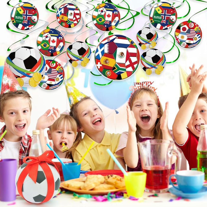 AhfuLife 24pc Soccer Swirl Set – Man Cave Style Home Bar Decor for World Cup Viewing Nights