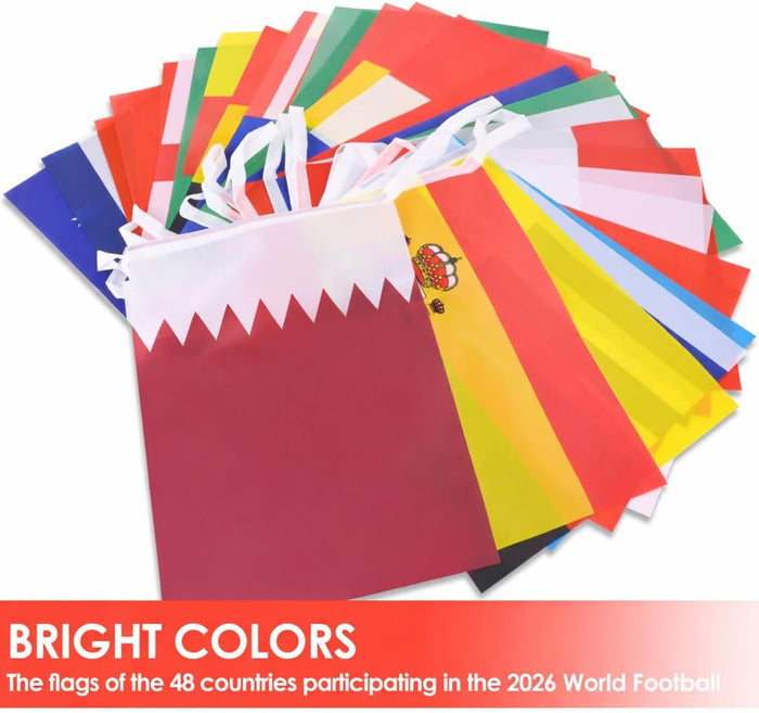 AhfuLife 48-Nation Soccer Flag String – Fade-Proof Outdoor Celebration Bunting for Sports Bars & Venues