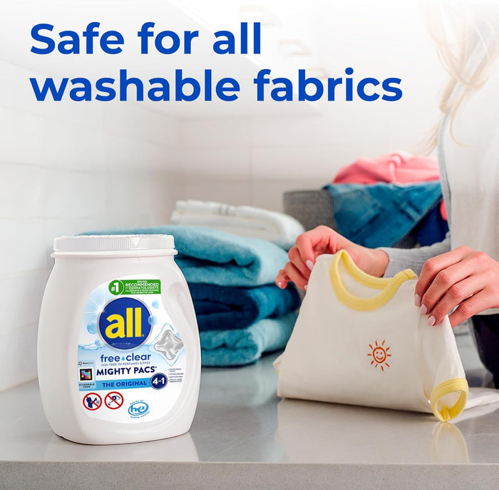 All Free Clear Mighty Pacs – Streamlined Laundry Detergent for Clutter-Free Apartment Closets, 60 Pacs
