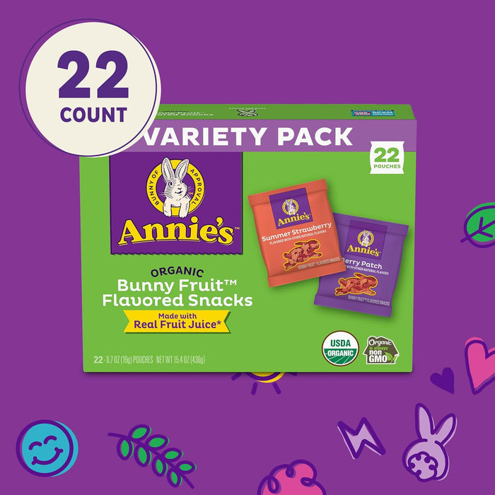Annie's Organic Bunny Fruit Snacks – Non-GMO Organic Treat for Whole-Food Pantry Lifestyles, 22 Pouches