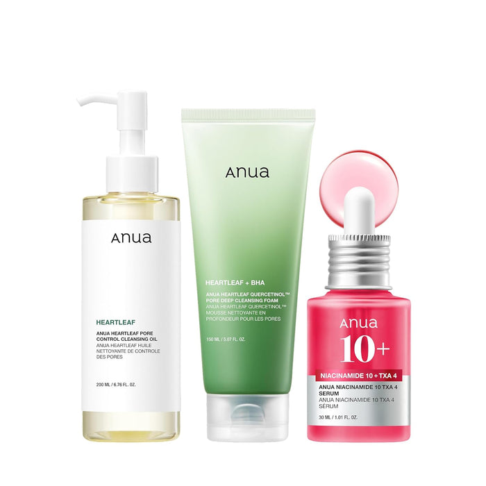 3-step sequential routine: oil cleanser → foam cleanser → serum