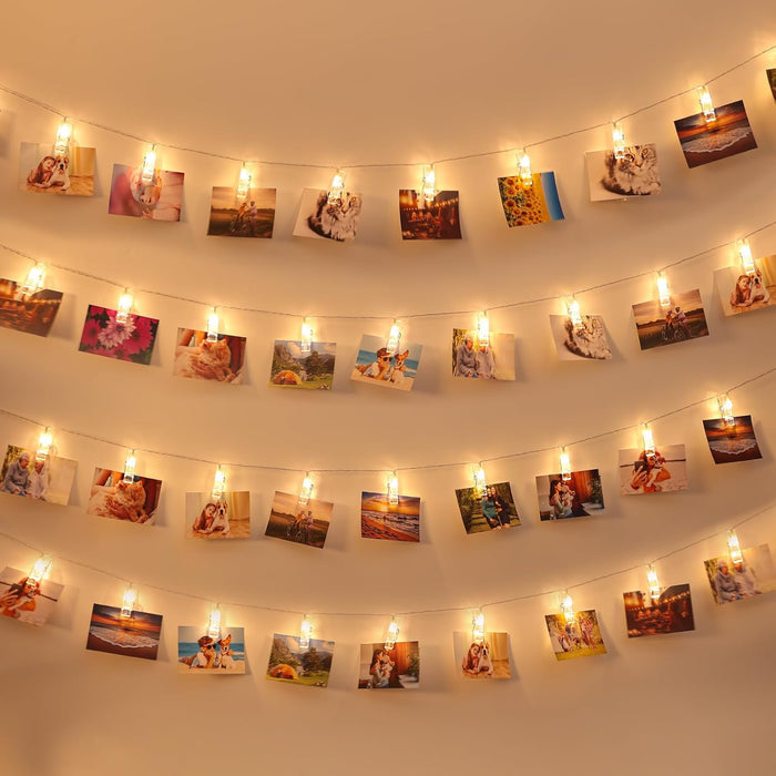 20 led bulbs on a 10 ft. string with 4-inch clip intervals