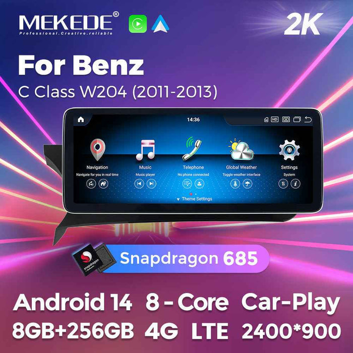 Applicable to Mercedes-Benz C-Class W204 C63 11-13 years Android large screen central control car navigation Bluetooth Carplay
