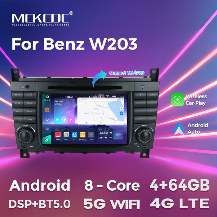 Applicable to Mercedes-Benz W203 7-inch with DVD button double din Android large screen central control navigation Bluetooth Carplay