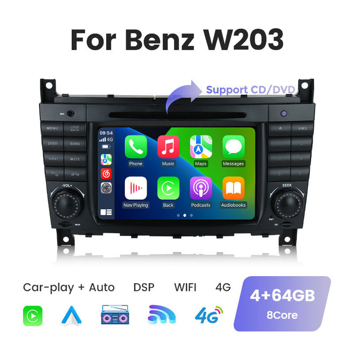 Applicable to Mercedes-Benz W203 7-inch with DVD button double din Android large screen central control navigation Bluetooth Carplay