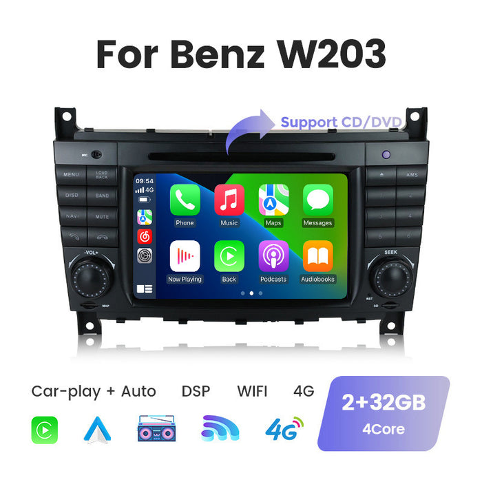 Applicable to Mercedes-Benz W203 7-inch with DVD button double din Android large screen central control navigation Bluetooth Carplay