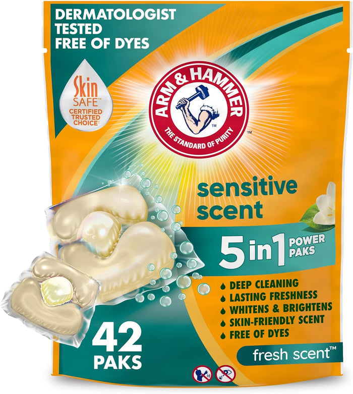 5-in-1 concentrated formula: deep cleans, whitens whites, brightens colors, adds lasting freshness, and is dye-free