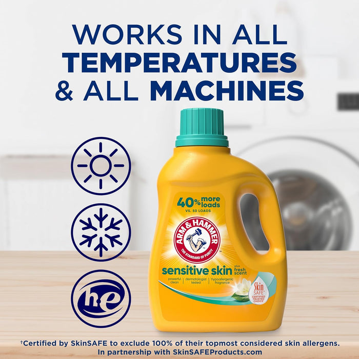 ARM & HAMMER Sensitive Skin Laundry Detergent – Streamlined One-Bottle Laundry Solution, 105 fl oz