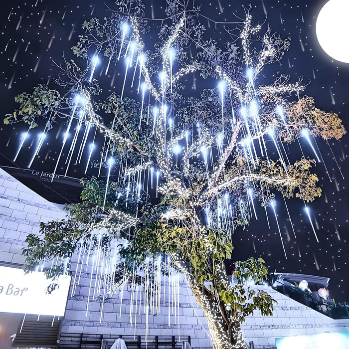 Aukora Snowfall Cascading Icicle Lights 26.9ft Linkable String for Pergola, Porch, and Outdoor Event Spaces