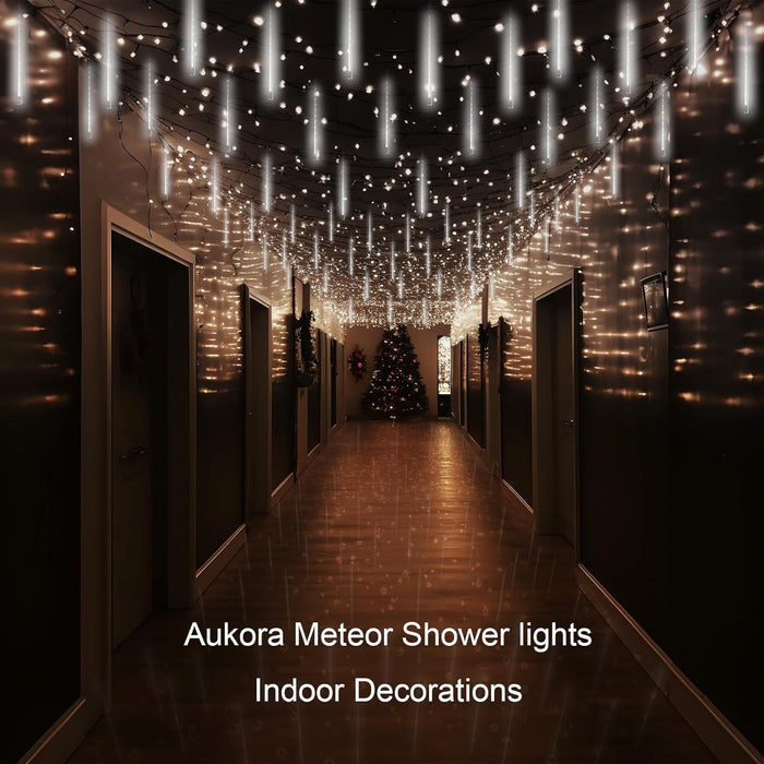 Aukora Snowfall Cascading Icicle Lights 26.9ft Linkable String for Pergola, Porch, and Outdoor Event Spaces