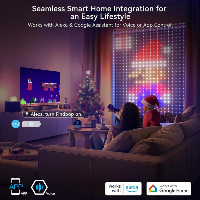 AuroraGlow Wi-Fi Curtain Lights – Thoughtful Housewarming Gift, App-Controlled Living Room Wall Display