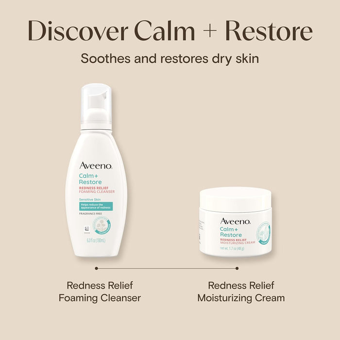 Aveeno Calm + Restore Face Cream – Streamlined Skincare for Sensitive Skin, Oil-Free and Paraben-Free, 1.7 oz
