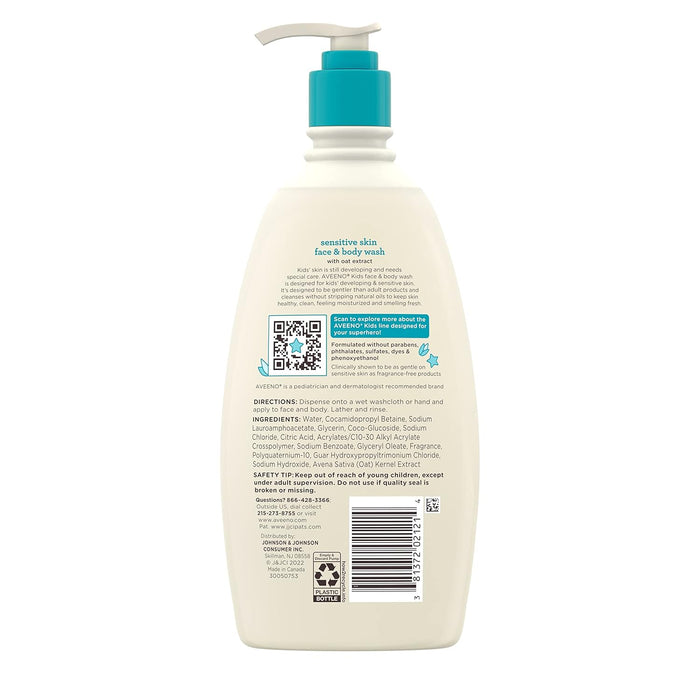 Aveeno Kids Tear-Free Wash for Sensitive Skin – Pediatrician-Recommended Cleanser for Family Bathrooms