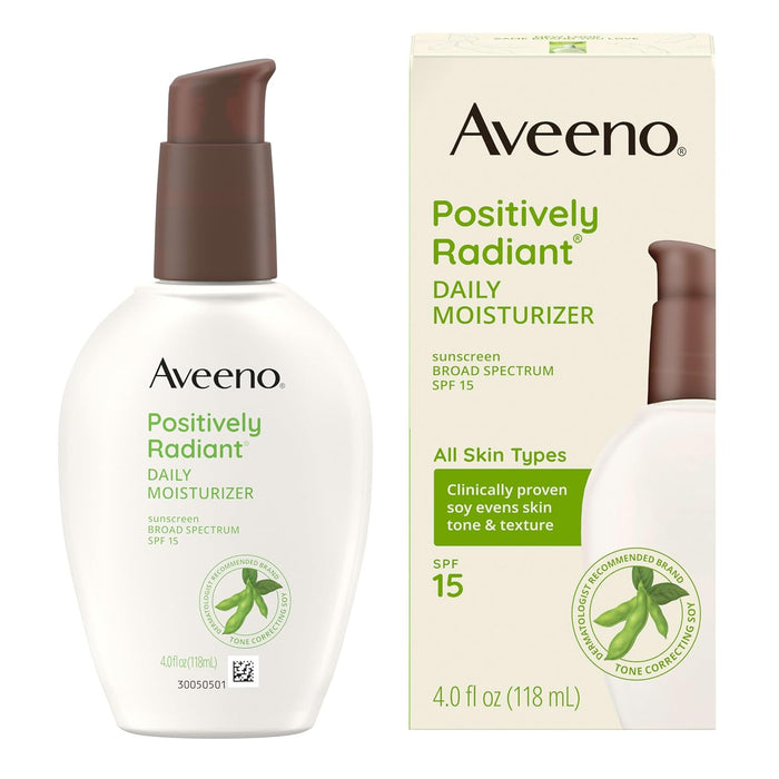 Aveeno Positively Radiant Soy Face Lotion with SPF 15 – Hydrating Self-Care Staple for Calm, Radiant Mornings