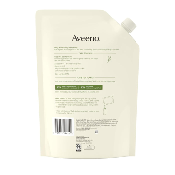 Aveeno Sensitive Skin Wash – Luxe Refill Pouch with Dermatologist-Formulated Oat Nourishment