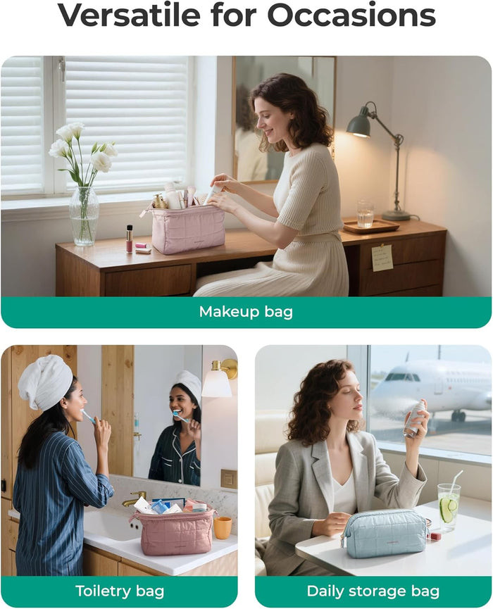 BAGSMART Puffy Makeup Pouch – Bedroom Vanity Accessory in Sculpted Quilted Fabric