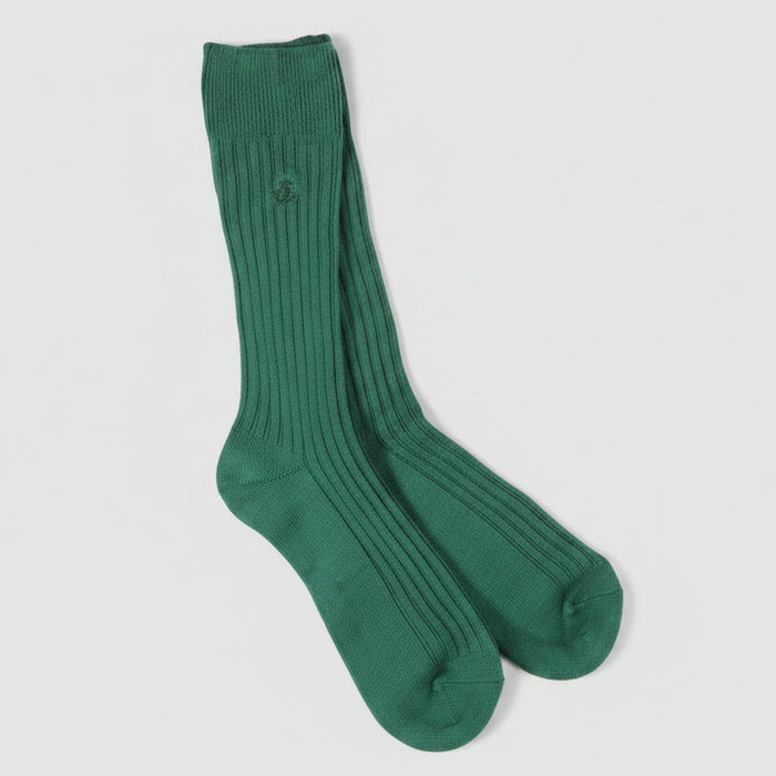 Green sock on a light gray background