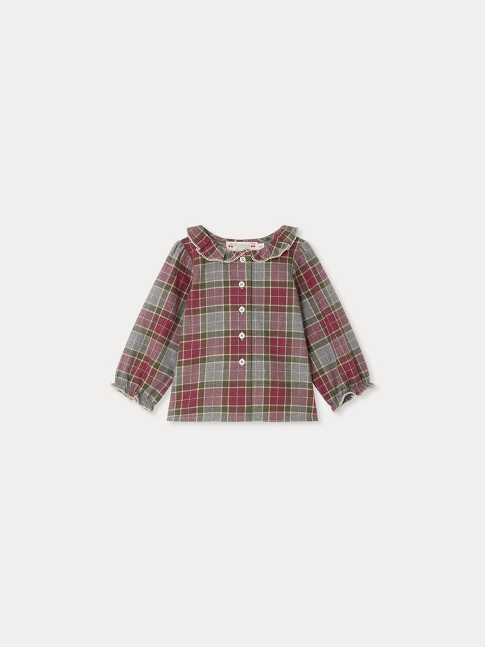 Blouse bébé Jojoba à col brodé main et carreaux multicolores