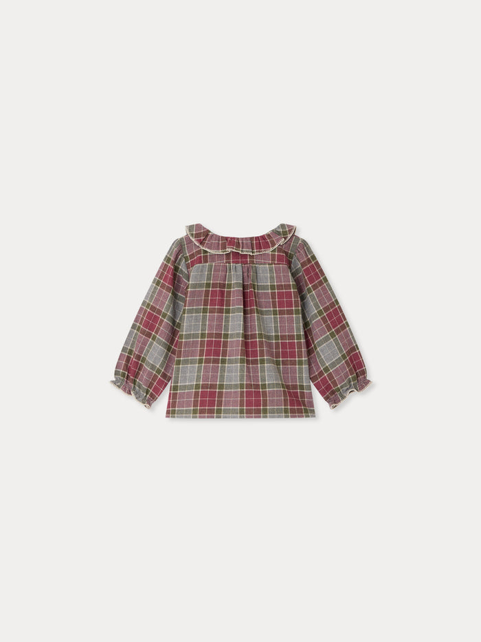 Blouse bébé Jojoba à col brodé main et carreaux multicolores