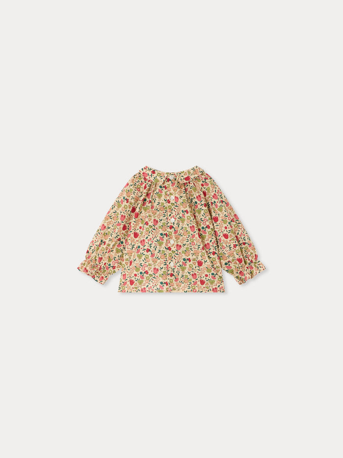 Blouse bébé Pompom en tissu Liberty smockée et brodée main en coton biologique