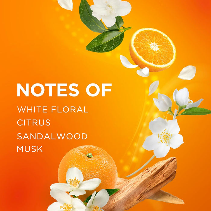 vibrant fresh fragrance profile built on white florals, citrus, sandalwood, and musk