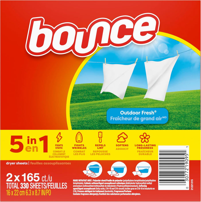 Bounce Outdoor Fresh Scent Dryer Sheets 330ct for Meditation Space Drawers, Calming Fragrance Layer