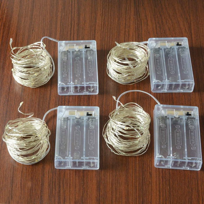 [Brand] Copper Wire String Lights – Fireside Mantel and Staircase Ambiance, 4-Pack Battery Fairy Lights