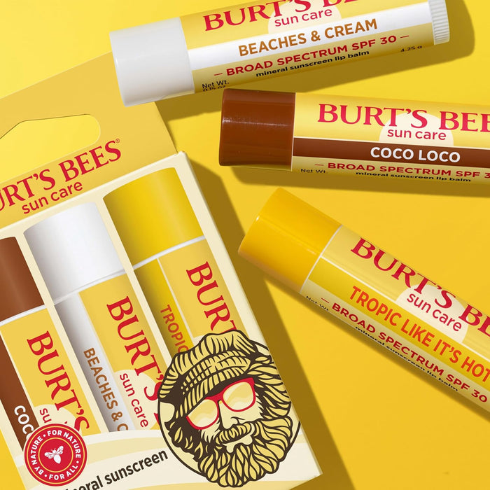 Burt's Bees Tropical Lip Balm Trio – Long-Lasting SPF 30 for Camping Trips and Patio Lounging