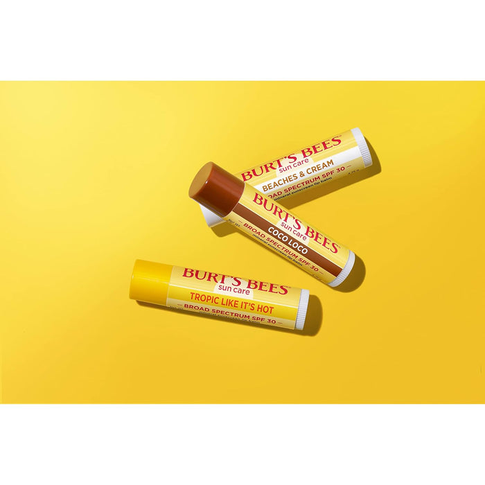 Burt's Bees Tropical Lip Balm Trio – Long-Lasting SPF 30 for Camping Trips and Patio Lounging