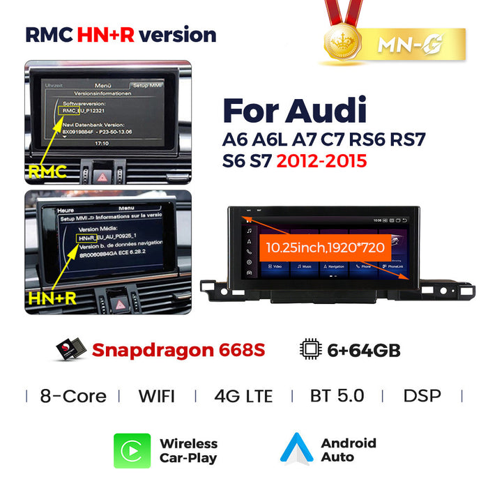 CarPlay Compatible Android Large Screen Navigation for Audi A6 A7 C7 S6 (2016-2020)