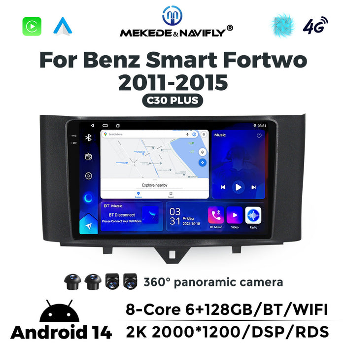 Carplay-Compatible Android Navigation Screen for 2011-2015 Smart Fortwo