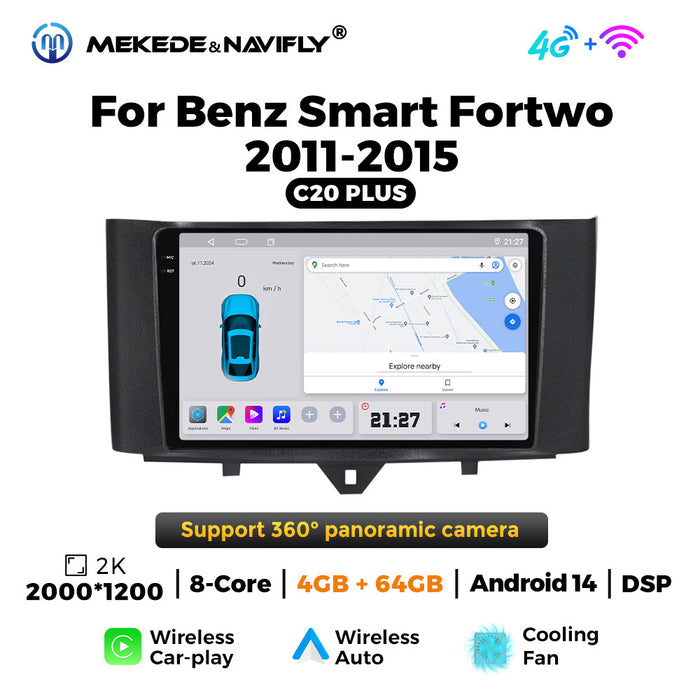 Carplay-Compatible Android Navigation Screen for 2011-2015 Smart Fortwo