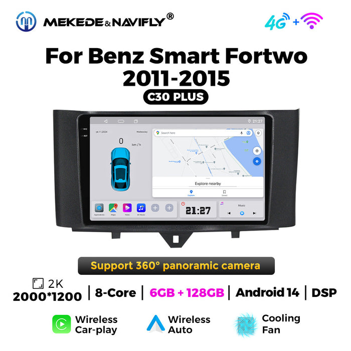 Carplay-Compatible Android Navigation Screen for 2011-2015 Smart Fortwo
