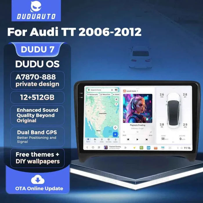 DUDUAUTO Suitable for Audi TT 06-12 Android Large Screen Central Control Car GPS Navigation Bluetooth Carplay