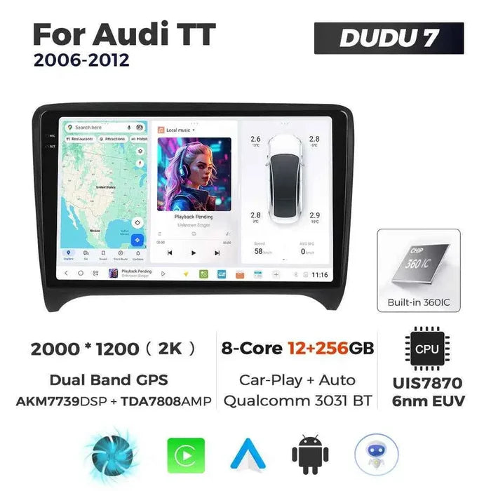 DUDUAUTO Suitable for Audi TT 06-12 Android Large Screen Central Control Car GPS Navigation Bluetooth Carplay
