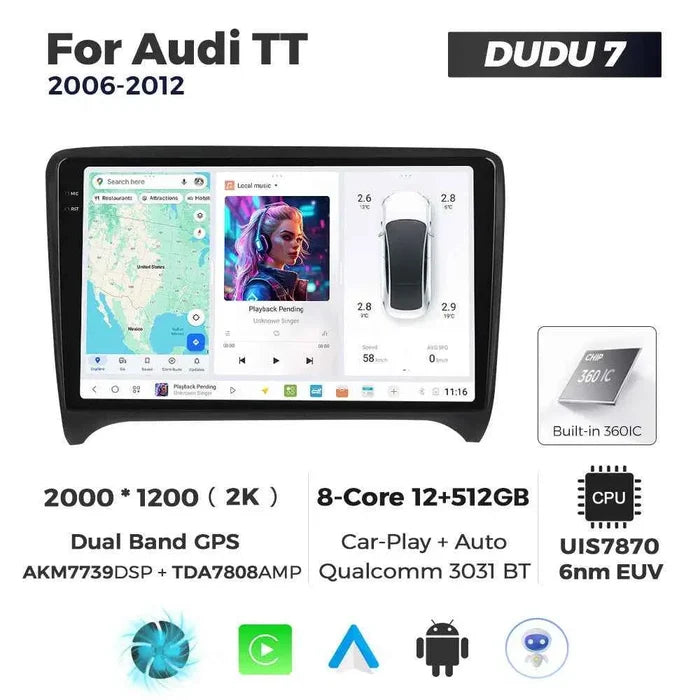 DUDUAUTO Suitable for Audi TT 06-12 Android Large Screen Central Control Car GPS Navigation Bluetooth Carplay