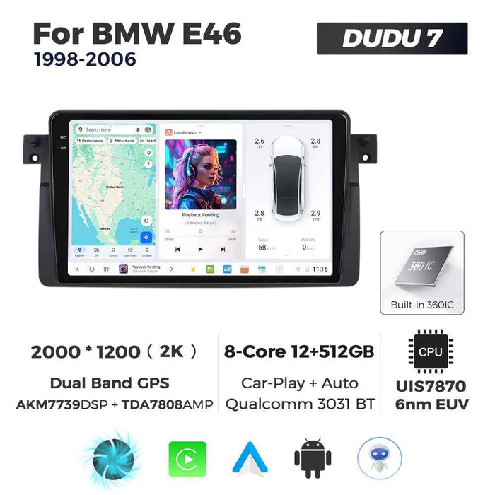 DUDUAUTO is suitable for BMW E46 M3 98-06 Android large screen central control car navigation Bluetooth Carplay