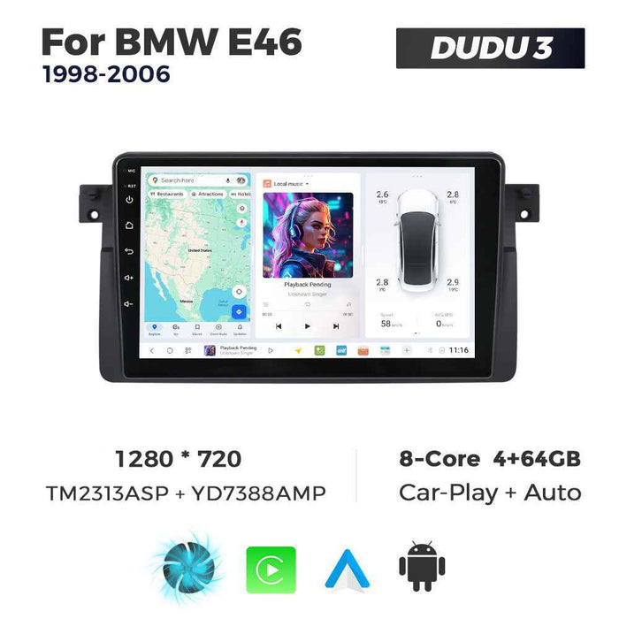 DUDUAUTO is suitable for BMW E46 M3 98-06 Android large screen central control car navigation Bluetooth Carplay