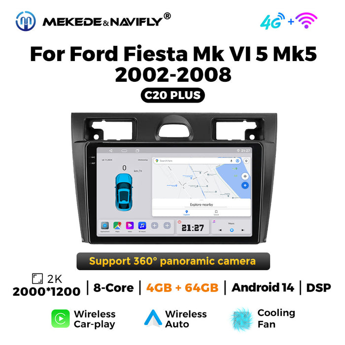 Carplay Compatible Ford Fiesta MK5 2002-2008 Android Navigation Screen