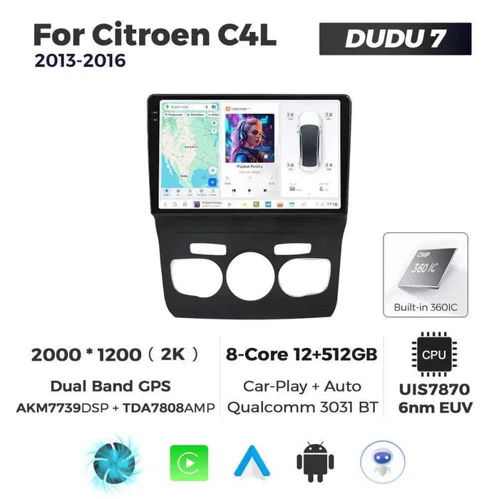 DUDUAUTO for Citroen C4L 13-16 Android large screen central control car navigation Bluetooth Carplay