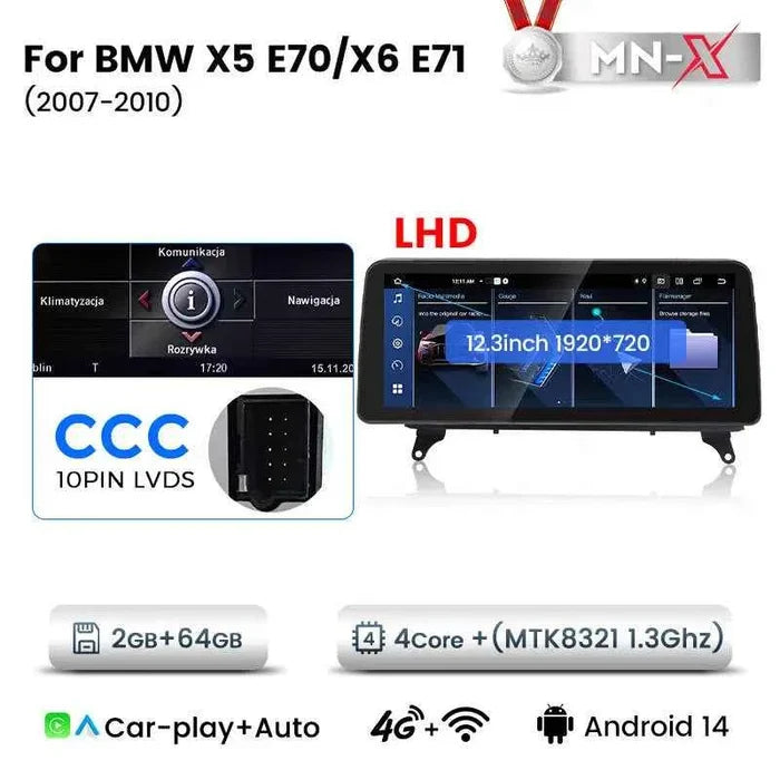 12.3 inch Applicable to BMW X5 X6 E70 Android central control large screen GPS navigation all-in-one machine Bluetooth Carplay