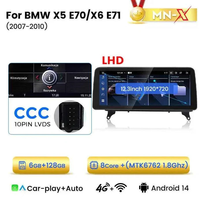 12.3 inch Applicable to BMW X5 X6 E70 Android central control large screen GPS navigation all-in-one machine Bluetooth Carplay