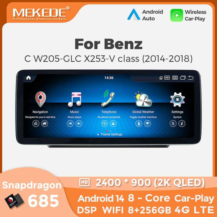 Applicable to Mercedes-Benz C-class GLC-class GT W205 X253 Android large screen central control car navigation Bluetooth Carplay